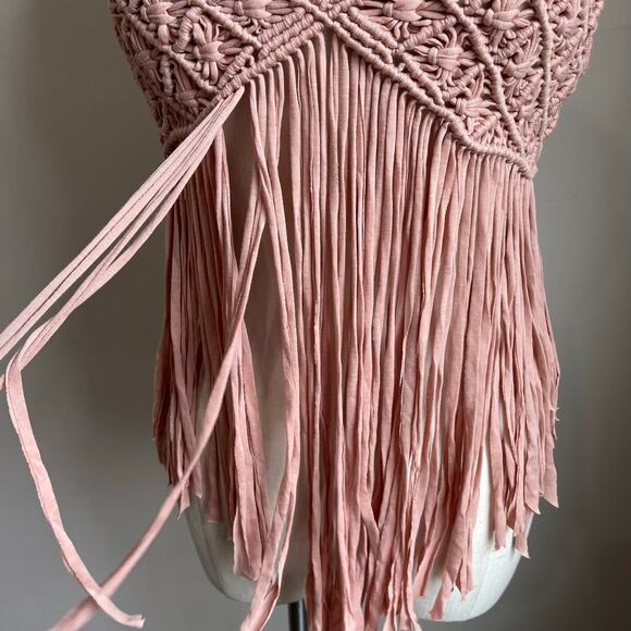 Forever 21 Pink Festival Macrame Fringe Halter Top Size M - Picture 8 of 10